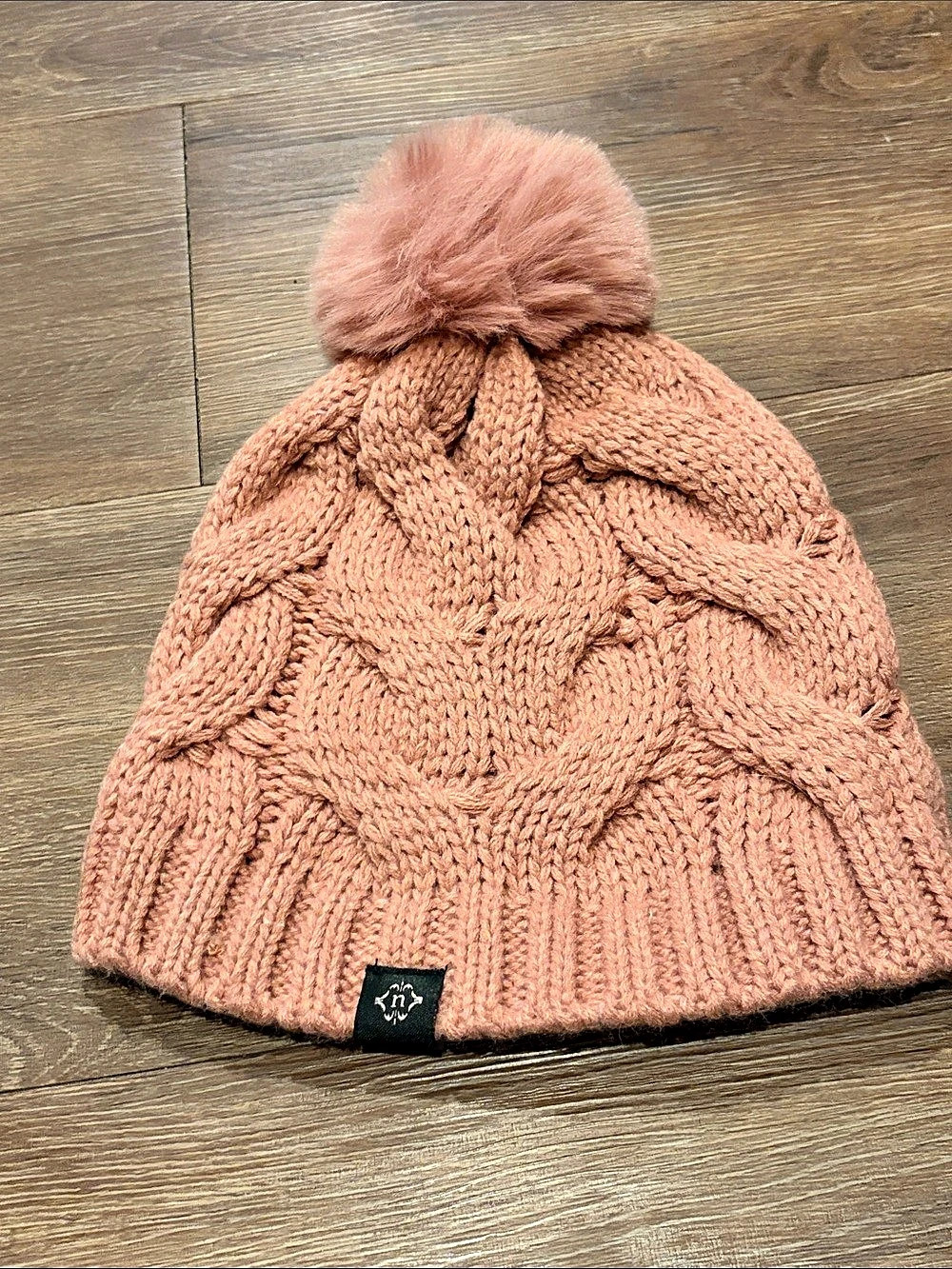 Nanette Lepore Cable Knit Faux Fur Pom Beanie Pink